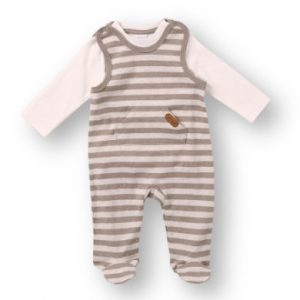 LITTLE Strampler-Set 2-tlg beige gestreift